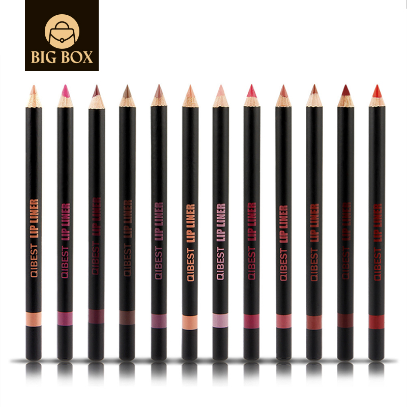 Long GigBox Qibest 12-color set Lasting Lipliner Waterproof Vegan Lip Liner Pencil lipstick