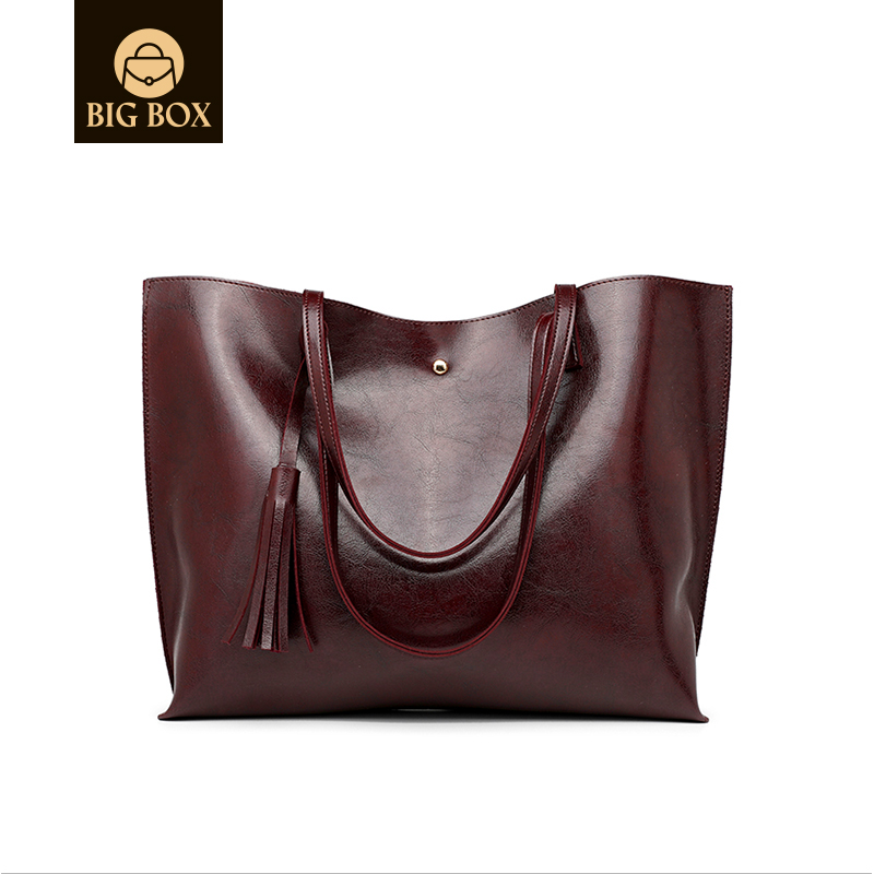 BigBox ladies bags Women Soft Faux Leather Tote bag Big Capacity Tassel Handbag school bags