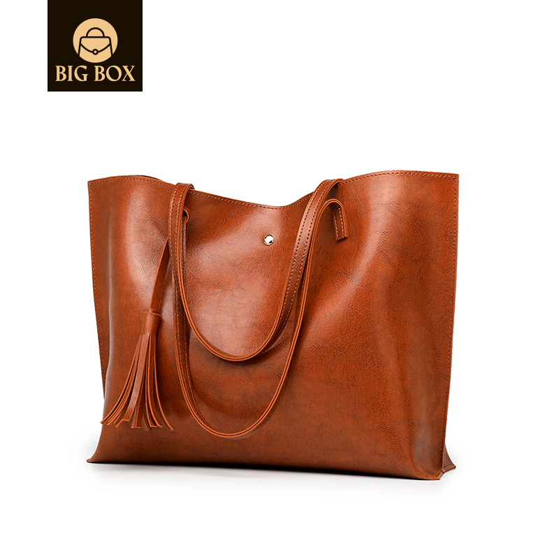 BigBox ladies bags Women Soft Faux Leather Tote bag Big Capacity Tassel Handbag school bags