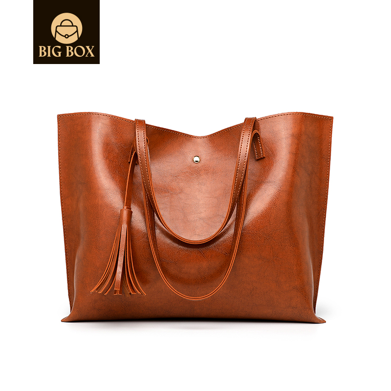 BigBox ladies bags Women Soft Faux Leather Tote bag Big Capacity Tassel Handbag school bags