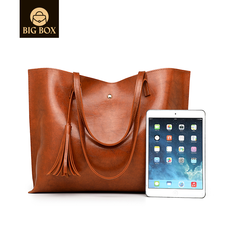 BigBox ladies bags Women Soft Faux Leather Tote bag Big Capacity Tassel Handbag school bags