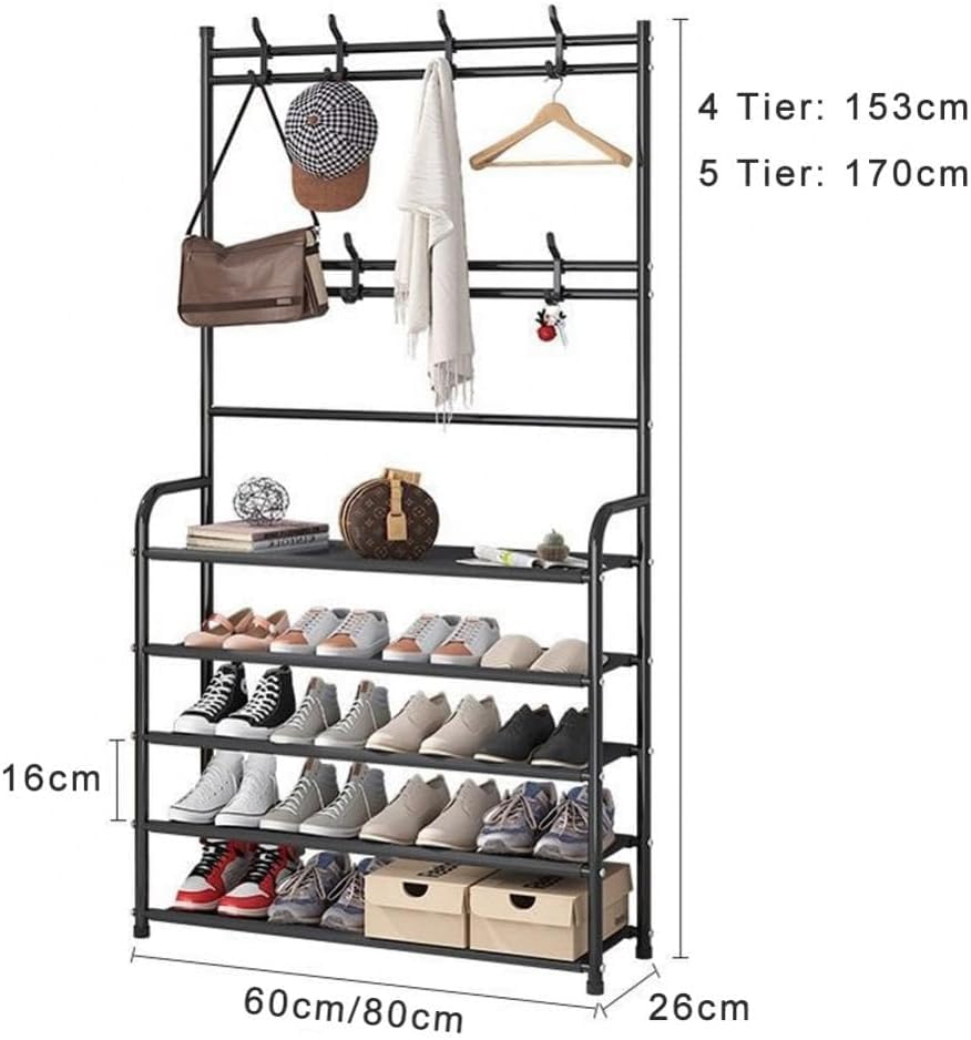 5-layer Simple Assemble Shoe Rack Floor Coat and Hat Rack Shoe Integrated Household Storage Bedroom Living room Bathroom Hangers hall rack