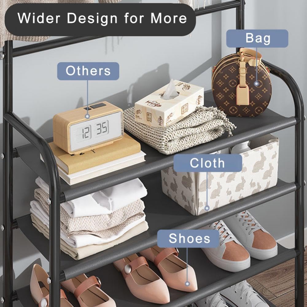 5-layer Simple Assemble Shoe Rack Floor Coat and Hat Rack Shoe Integrated Household Storage Bedroom Living room Bathroom Hangers hall rack