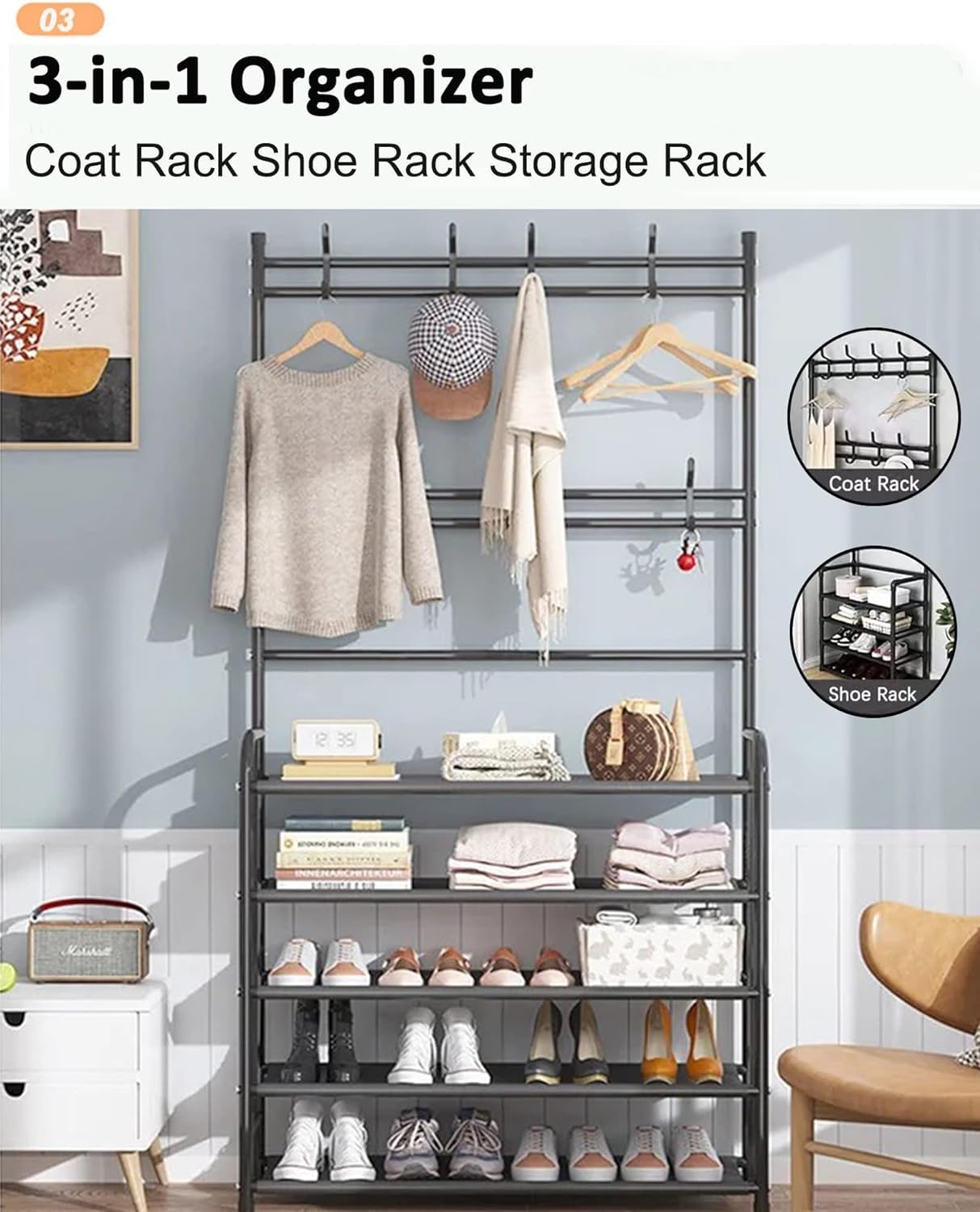 5-layer Simple Assemble Shoe Rack Floor Coat and Hat Rack Shoe Integrated Household Storage Bedroom Living room Bathroom Hangers hall rack