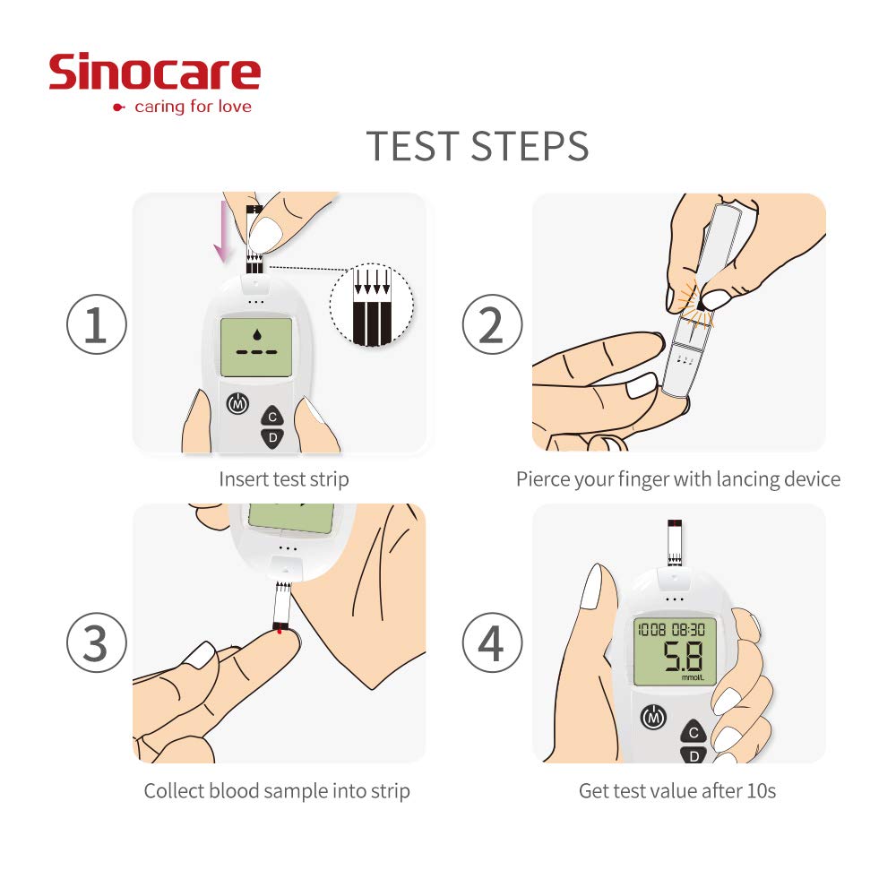 Sinocare 50pcs Safe-Accu Blood GlucoseTest Strips and Lancets for Diabetes with Nice Expiry Date