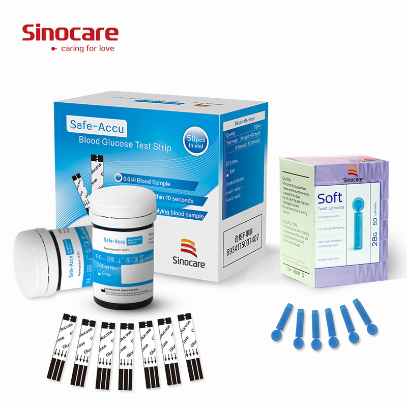 Sinocare 50pcs Safe-Accu Blood GlucoseTest Strips and Lancets for Diabetes with Nice Expiry Date