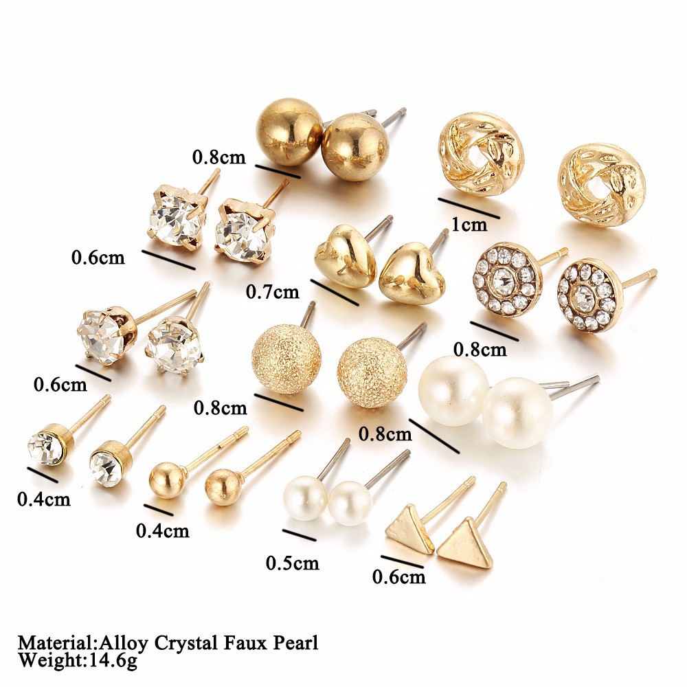 12pcs set earrings  Women&apos;s fashion jewelry earrings set with glass stone pearl earrings Fast delivery within 1-5 days