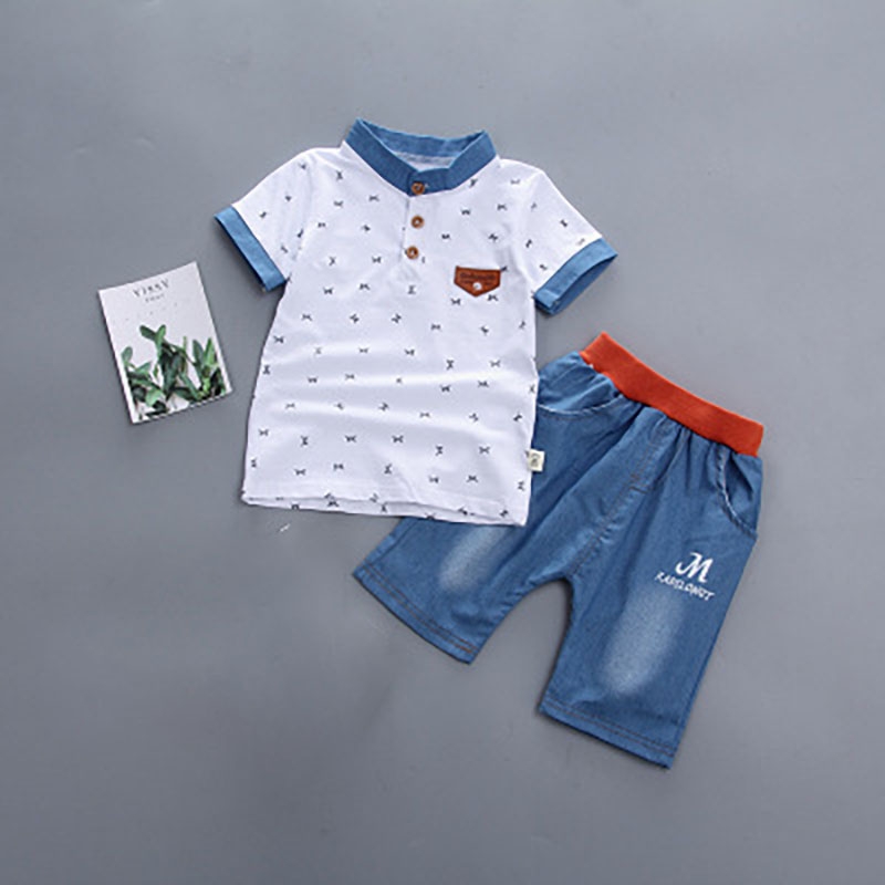 Fashion Boys Baby Cotton Casual Short Sleeve Pants Set boy T-shirts &amp; Polos