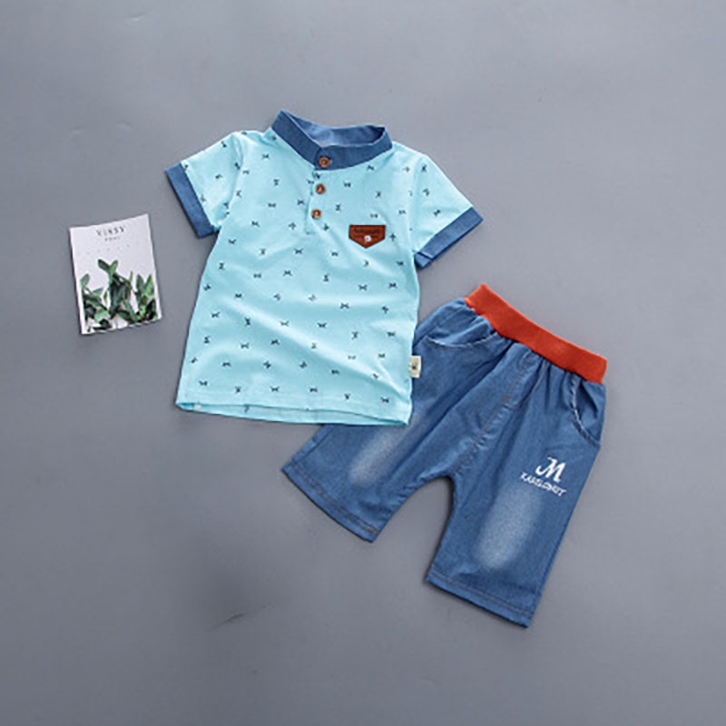 Fashion Boys Baby Cotton Casual Short Sleeve Pants Set boy T-shirts &amp; Polos