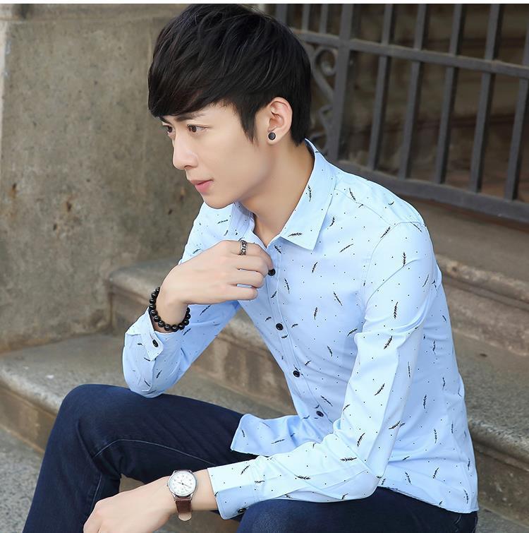 Shirt Men New Slim Fit Long Sleeve Camisa Masculina Gold Black Chemise Homme Social Men Shirts