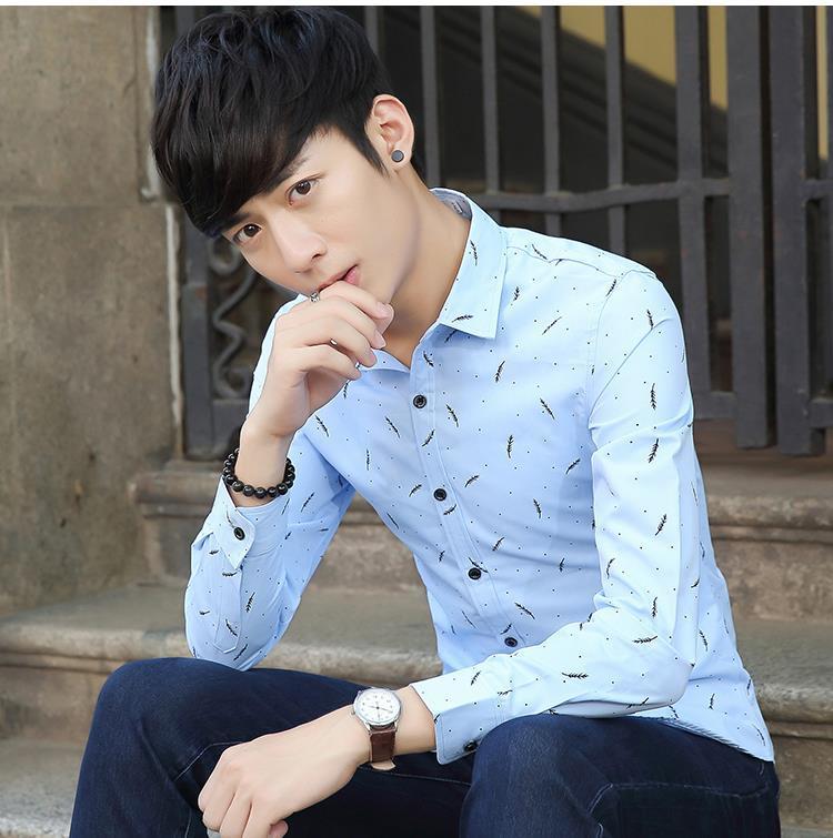 Shirt Men New Slim Fit Long Sleeve Camisa Masculina Gold Black Chemise Homme Social Men Shirts