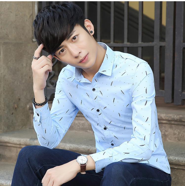 Shirt Men New Slim Fit Long Sleeve Camisa Masculina Gold Black Chemise Homme Social Men Shirts