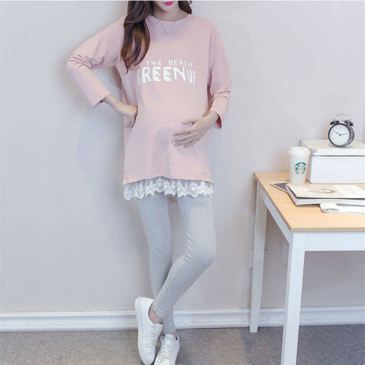 Pregnant women wear long sleeve Korean trousers skirt medium length Maternity Women Tops