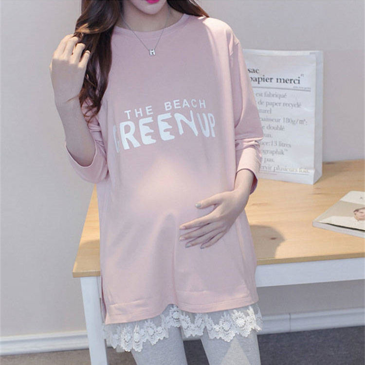 Pregnant women wear long sleeve Korean trousers skirt medium length Maternity Women Tops