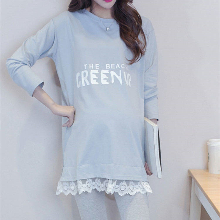 Pregnant women wear long sleeve Korean trousers skirt medium length Maternity Women Tops