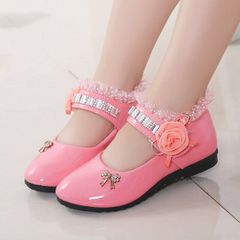 Girls new non-slip soft sole children's single shoes baby peas crystal girl princess Oxfords  Shoes 29 Pink