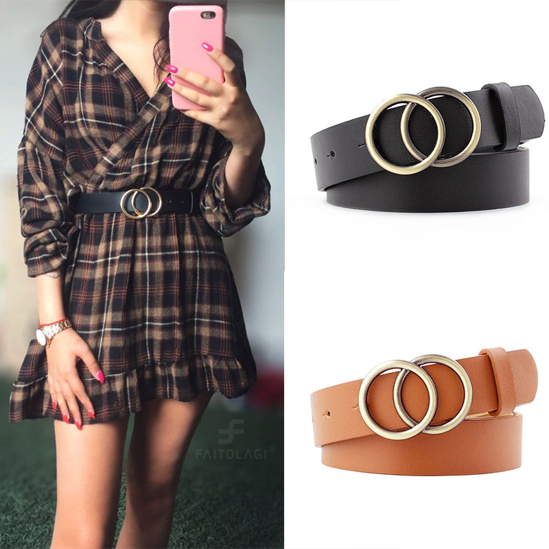 Double Ring Women Belt Fashion Buckle  For Ladies Leisure Dress Jeans Wild Waistband