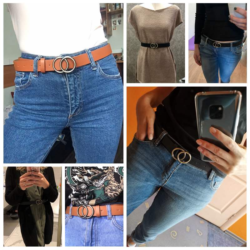 Double Ring Women Belt Fashion Buckle  For Ladies Leisure Dress Jeans Wild Waistband