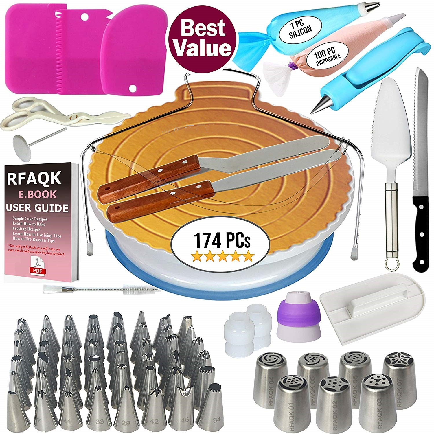 174 piece set of baking kitchen tools cake tin cake turntable