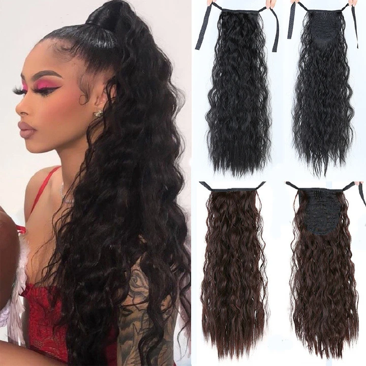 Big wave wig female long curly hair strap wig horse corn perm high ponytail fluffy natural long curly hair fake ponytail