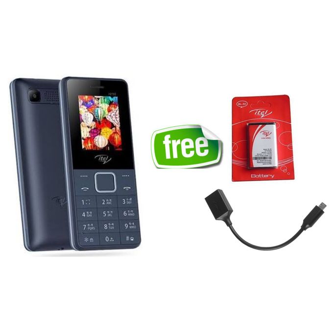 Itel 2160 - Dual SIM - Dark Blue+FREE OTG Cable+Extra 1 Itel 2160 Battery