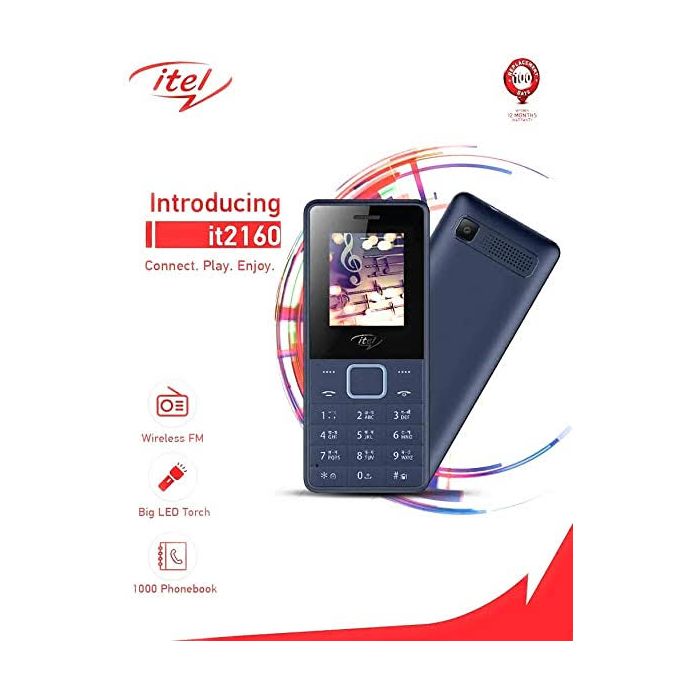 Itel 2160 - Dual SIM - Dark Blue+FREE OTG Cable+Extra 1 Itel 2160 Battery