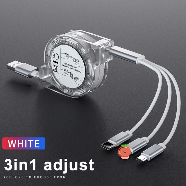 3in1 Retractable USB Type C Micro USB charge Cable for mobile phone Charger Cable 1m Fast Charging