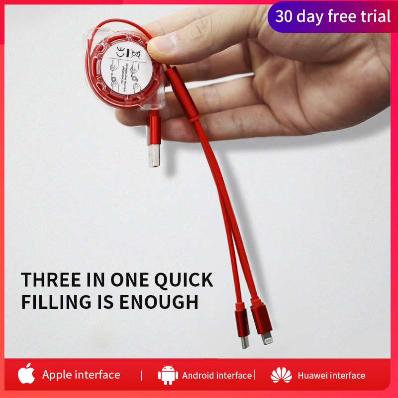 3in1 Retractable USB Type C Micro USB charge Cable for mobile phone Charger Cable 1m Fast Charging