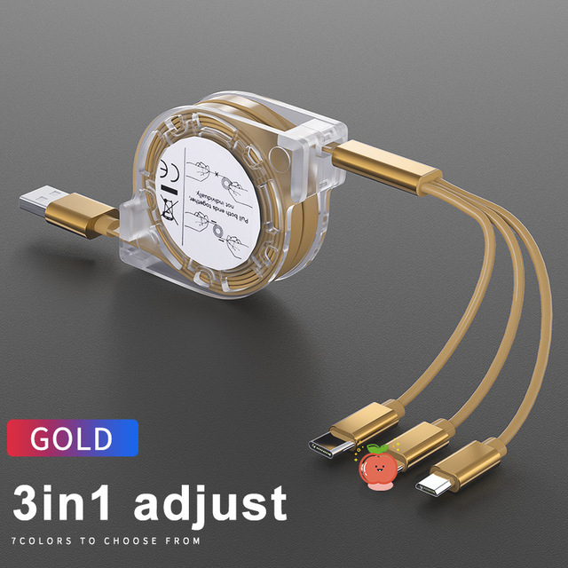 3in1 Retractable USB Type C Micro USB charge Cable for mobile phone Charger Cable 1m Fast Charging