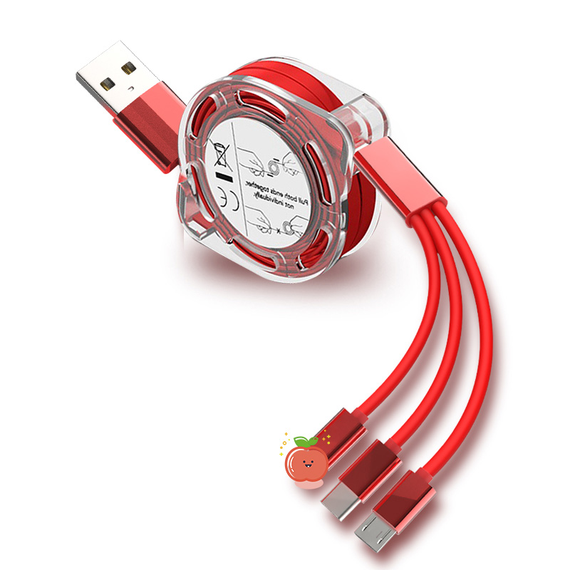 3in1 Retractable USB Type C Micro USB charge Cable for mobile phone Charger Cable 1m Fast Charging