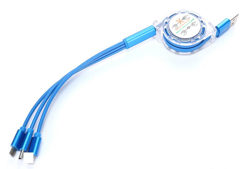 3in1 Retractable USB Type C Micro USB charge Cable for mobile phone Charger Cable 1m Fast Charging