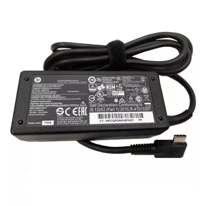Laptop Charger Adapter with USB-C/TYPE C Charge - For HP Laptop 45W ONE YEAR WARRANT black