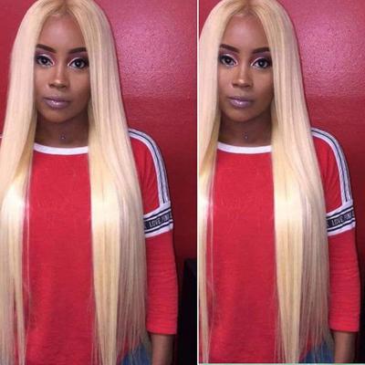 Western style wig Female midpoint Long straight hair Golden wig rose Mesh chemical fiber wig