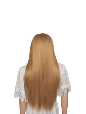 Western style wig Female midpoint Long straight hair Golden wig rose Mesh chemical fiber wig