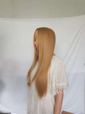 Western style wig Female midpoint Long straight hair Golden wig rose Mesh chemical fiber wig
