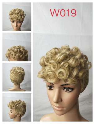 Western style wig Small volume short hair Headgear Golden Black person High temperature wire wig