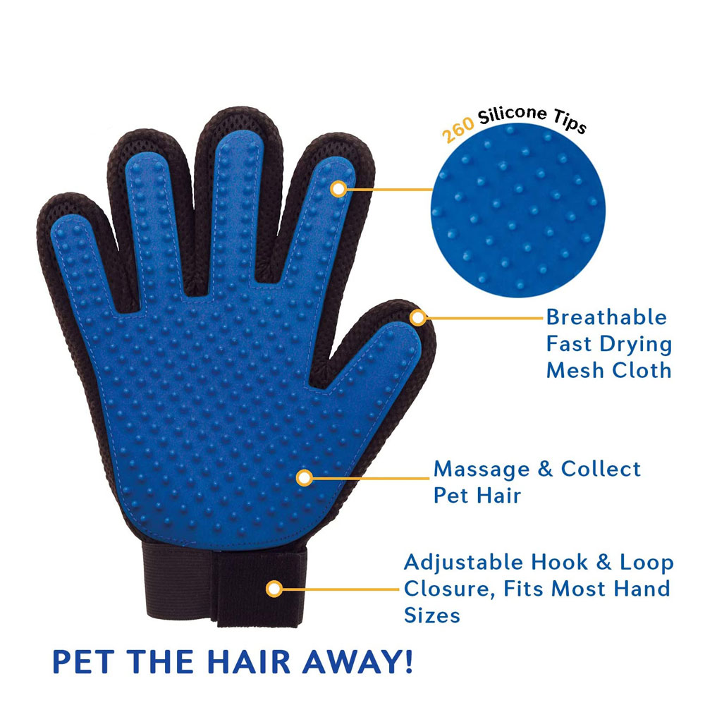 True Touch Five Finger Deshedding Glove- Premium Version, Gentle Grooming Glove Great