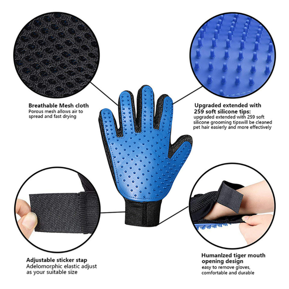 True Touch Five Finger Deshedding Glove- Premium Version, Gentle Grooming Glove Great
