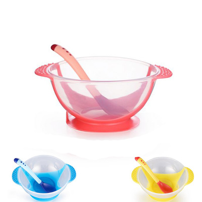 Turn bear child feed tableware Suit baby Sucker bowl Temperature spoon Binaural bowl