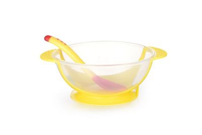 Turn bear child feed tableware Suit baby Sucker bowl Temperature spoon Binaural bowl