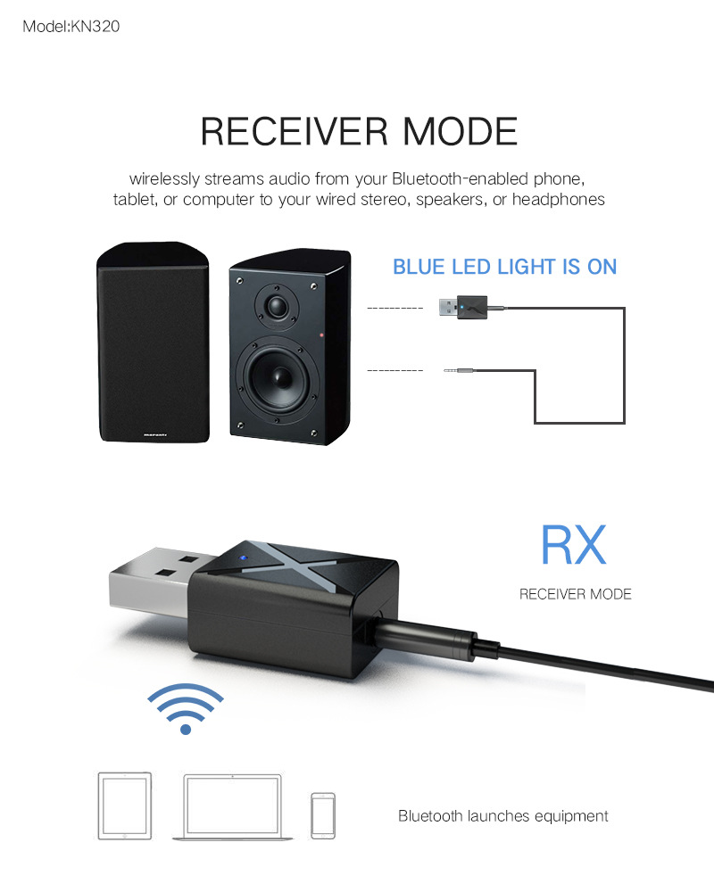 The New USB Bluetooth launcher receiver Two in one wireless Audio adapter 5.0 TV computer