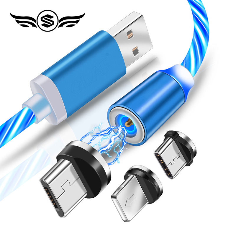 LED Lighting Fast Charging Magnetic USB Type C Cable Magnetic Cable USB Micro Charger Cable Wire