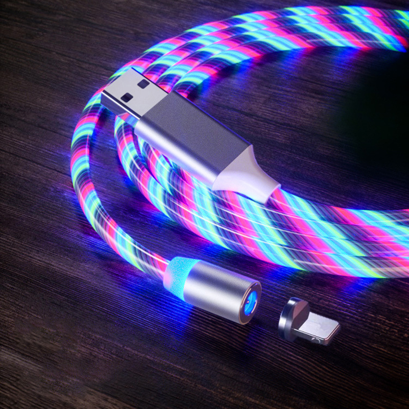 LED Lighting Fast Charging Magnetic USB Type C Cable Magnetic Cable USB Micro Charger Cable Wire