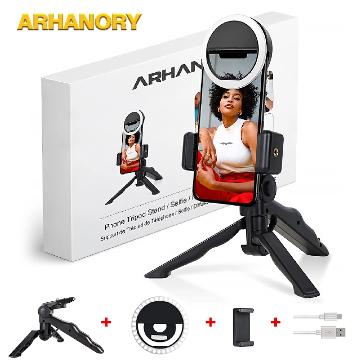 4PCS Tripod Stand Ring Light Phones Selfie Stick Live Bracket Spin Desktop Stabilizer Phone Clip Kings Home