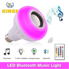 E27/B22 7 Colors of LED Light Bluetooth Speaker Bulb Lamp Smart Music Player Audio Waterproof Kings Home Colors one size 12W