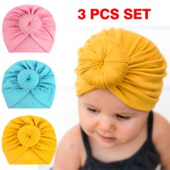 3 Pcs Cute Baby Turban Hat Cotton Soft Head Wraps Knotted Toddler Hat Newborn Caps Boys and Girls 3pcs one size