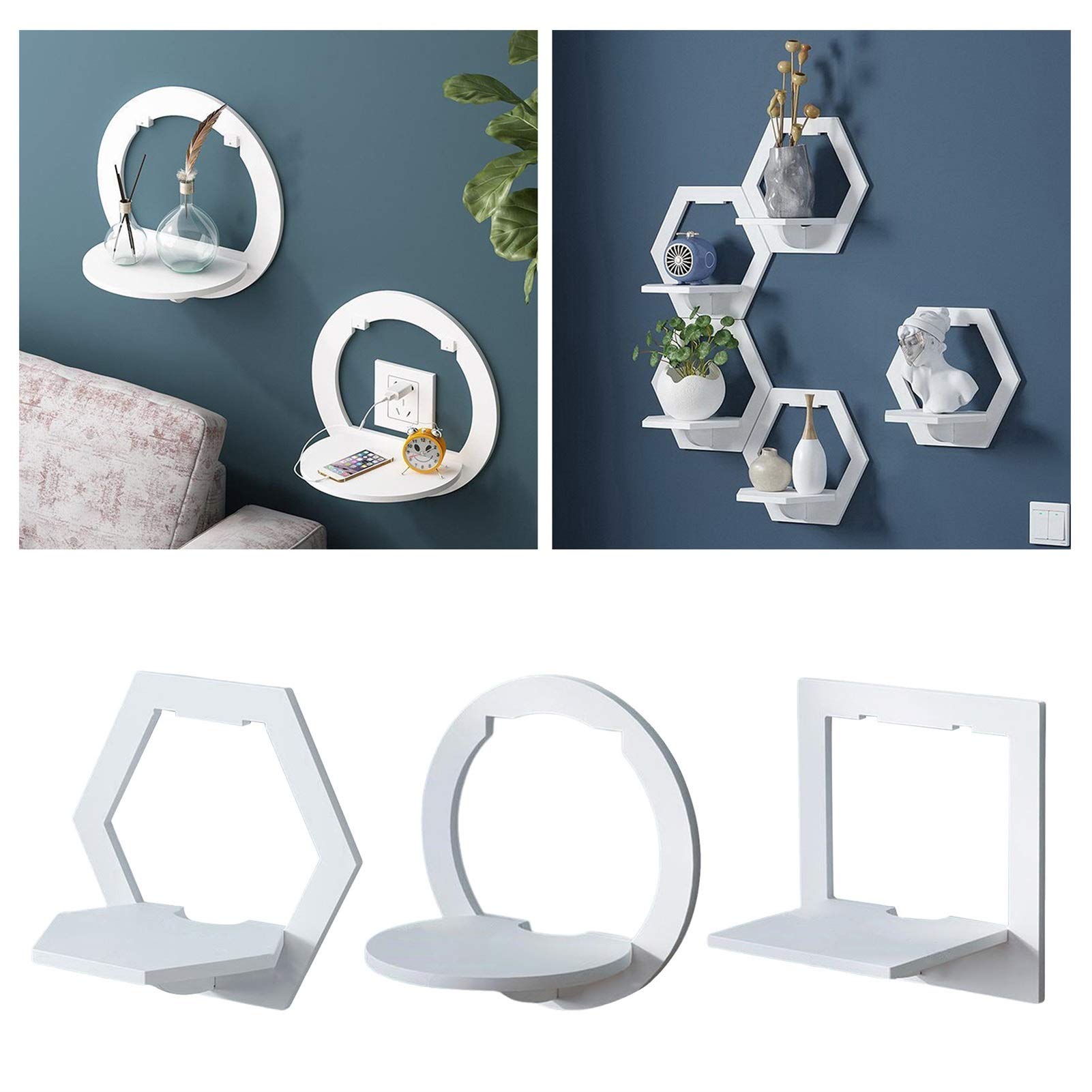 3-Piece Geometric Wall Hanging Shelf Decoration Storage Floating Shelf Living Room Bedroom Wall Decoration Rack White,3PK