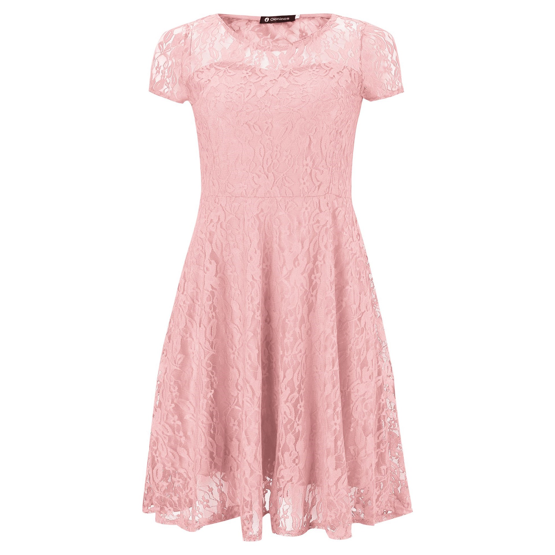 oioninos Solid Color Explosive Office Temperament Elegant Fashion Round Neck Short Sleeve Lace Dress