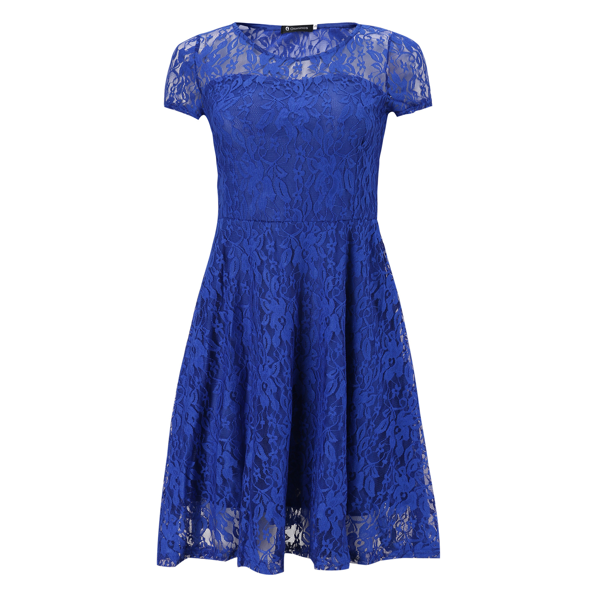 oioninos Solid Color Explosive Office Temperament Elegant Fashion Round Neck Short Sleeve Lace Dress