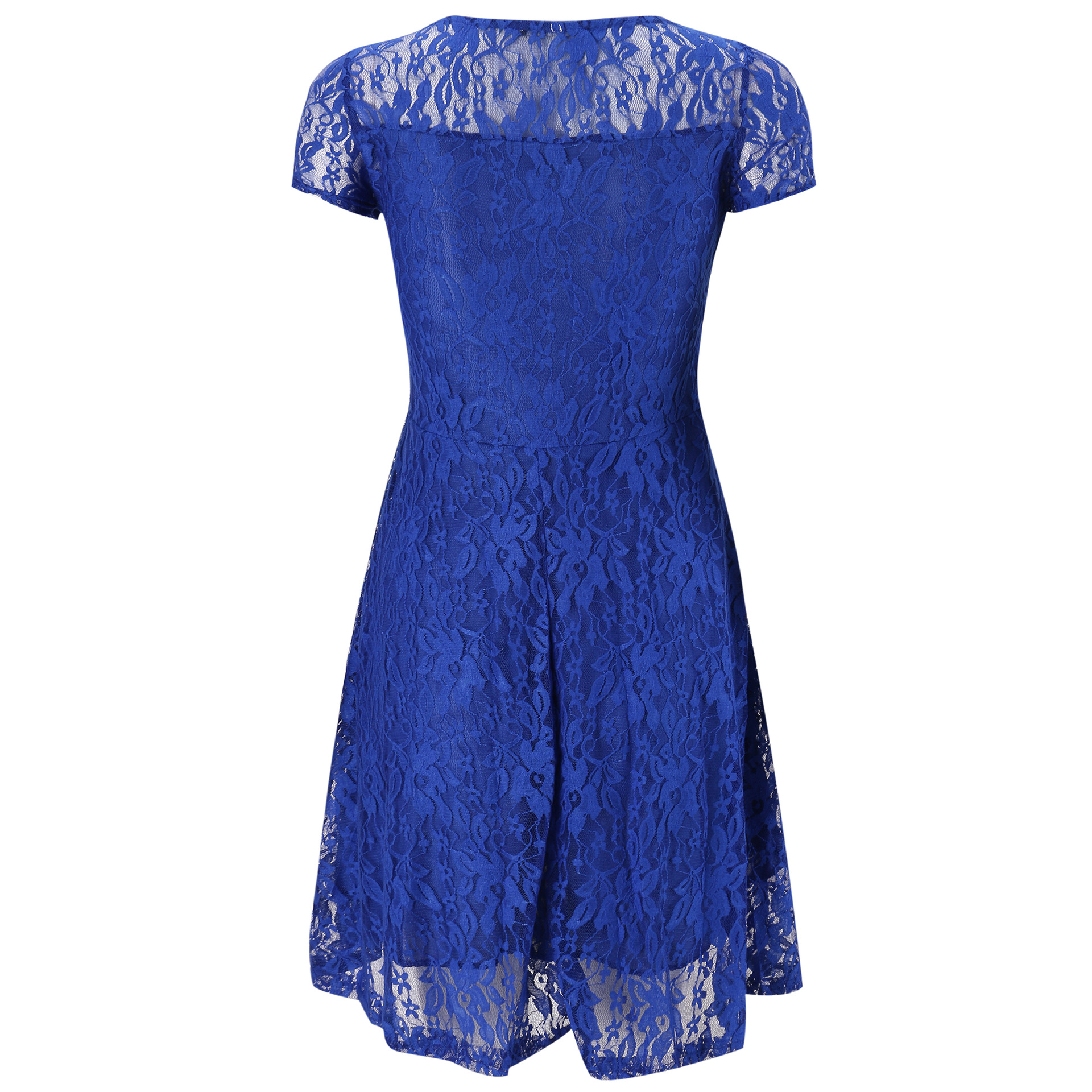 oioninos Solid Color Explosive Office Temperament Elegant Fashion Round Neck Short Sleeve Lace Dress